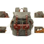 Vintage Canvas Backpack with Leather Accents – Military-Inspired Travel, Hiking, School & College Bag (Army Green) - Image 4