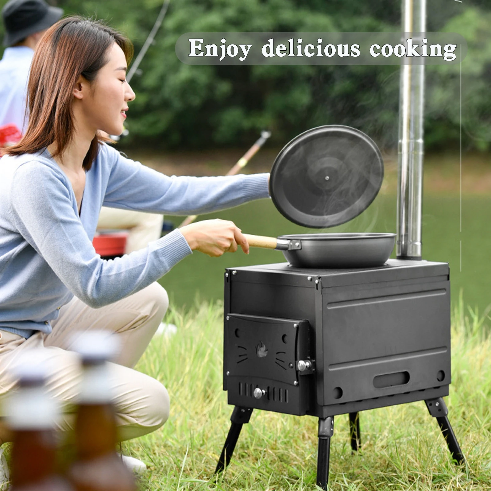 kf-S6527178600894070b04ea49600d1f13fp Outdoor Portable Camping Wood Stove Picnic Cook Folding Heating Wood Burning - Image 1