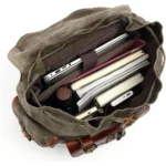 Vintage Canvas Backpack with Leather Accents – Military-Inspired Travel, Hiking, School & College Bag (Army Green) - Image 5