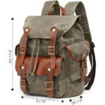 Vintage Canvas Backpack with Leather Accents – Military-Inspired Travel, Hiking, School & College Bag (Army Green) - Image 2