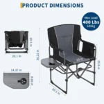 Oversized Director’s Camping Chair – Heavy-Duty Folding Chair for Adults with Side Table, 400 lb Capacity - Image 6