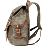 Vintage Canvas Backpack with Leather Accents – Military-Inspired Travel, Hiking, School & College Bag (Army Green) - Image 6